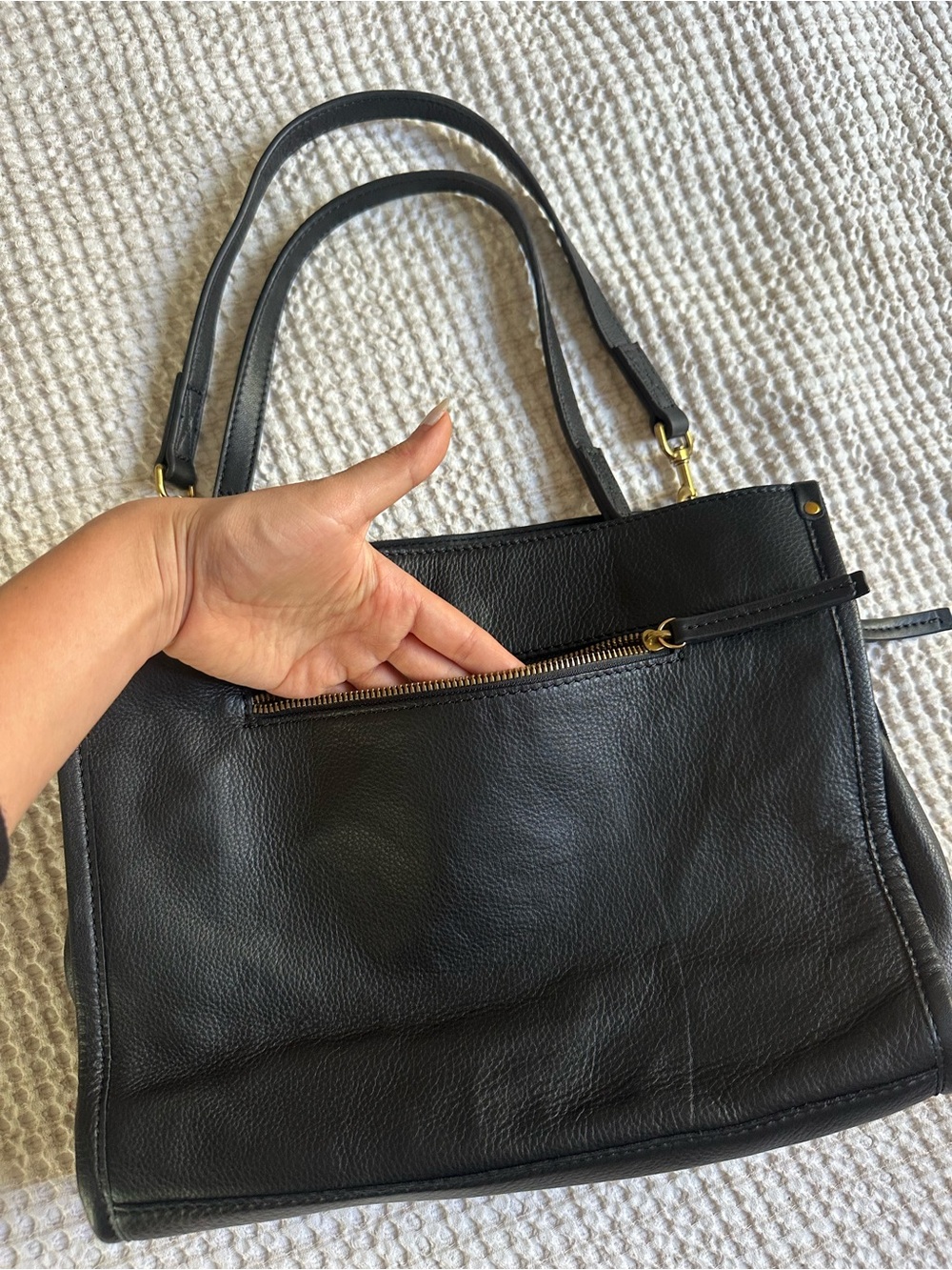 Black Genuine Leather Shoulder Bag with Gold Hardware - Picture 5 of 16